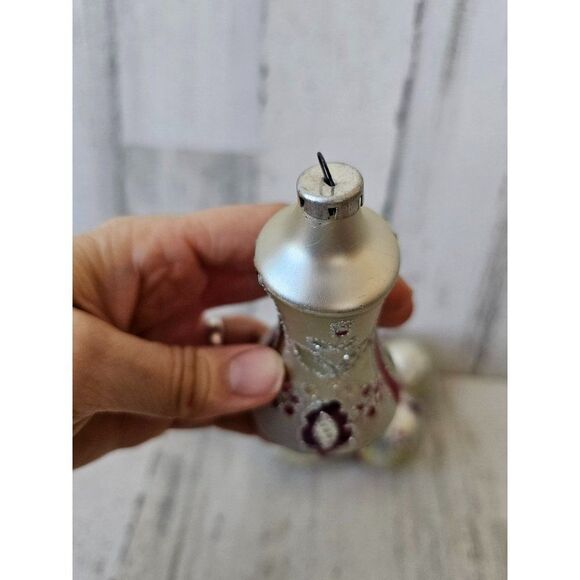 Vintage silver glitter ball ornament bell Xmas tree set - Picture 2 of 7